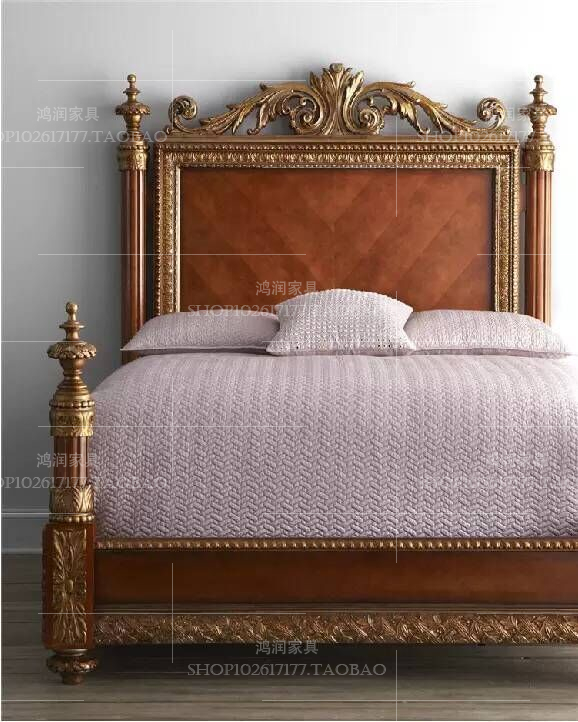 美式法式实木雕花复古做旧双人床英式描金新古典床法式宫廷床