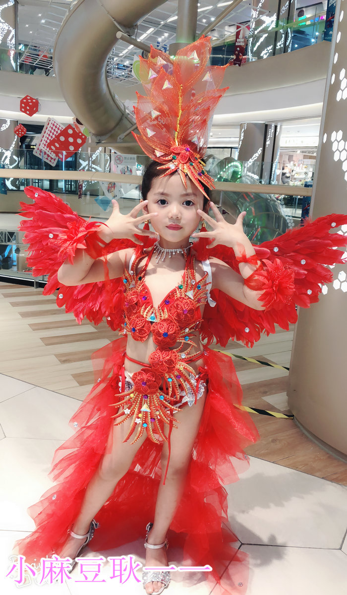 新款女童走秀创意中国风泳装 女童模特秀泳装 T台走秀泳装