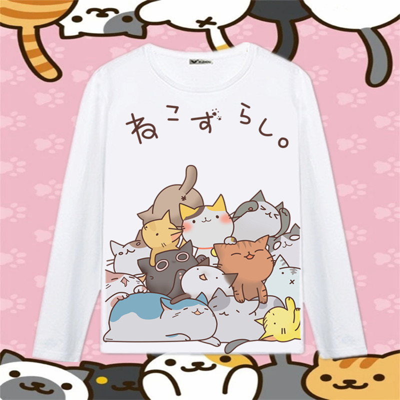 猫咪后院周边 长袖T恤透气动漫衣服吃货喵咪男女装 都是猫可爱萌
