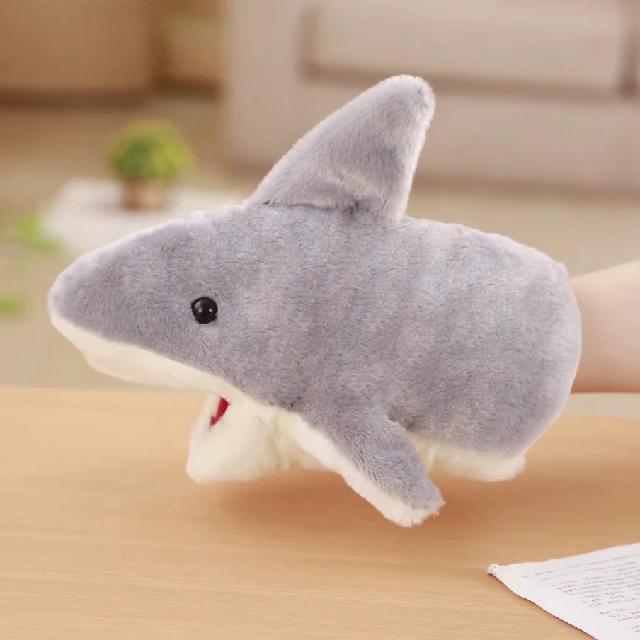 灰色鲨鱼手偶毛绒玩具动物 鳄鱼嘴巴能动讲故事儿童创意生日礼物