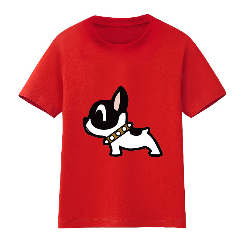短袖 卡通动物小狗狗夏装红色半袖个性潮流童装半袖体恤儿童纯棉