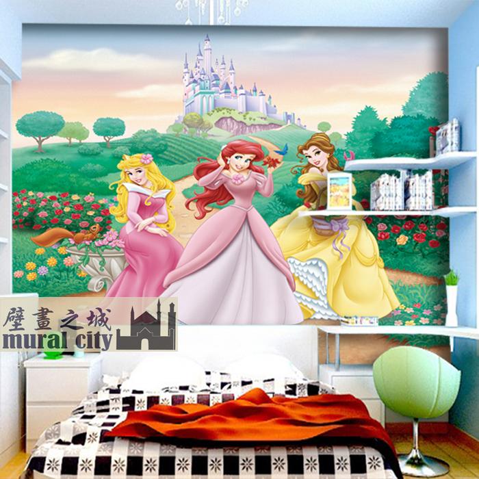 迪士尼公主墙纸美人鱼茜茜白雪公主壁纸墙布女孩儿童房背景动漫画
