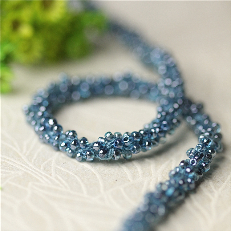 深蓝色 连线细绳水晶玻璃米珠子花边手工 单价一米