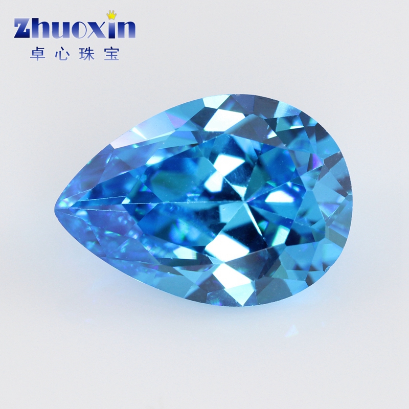 海蓝天蓝色立方氧化锆石梨形裸石 人造蓝宝石尖底CZ钻水滴形主石