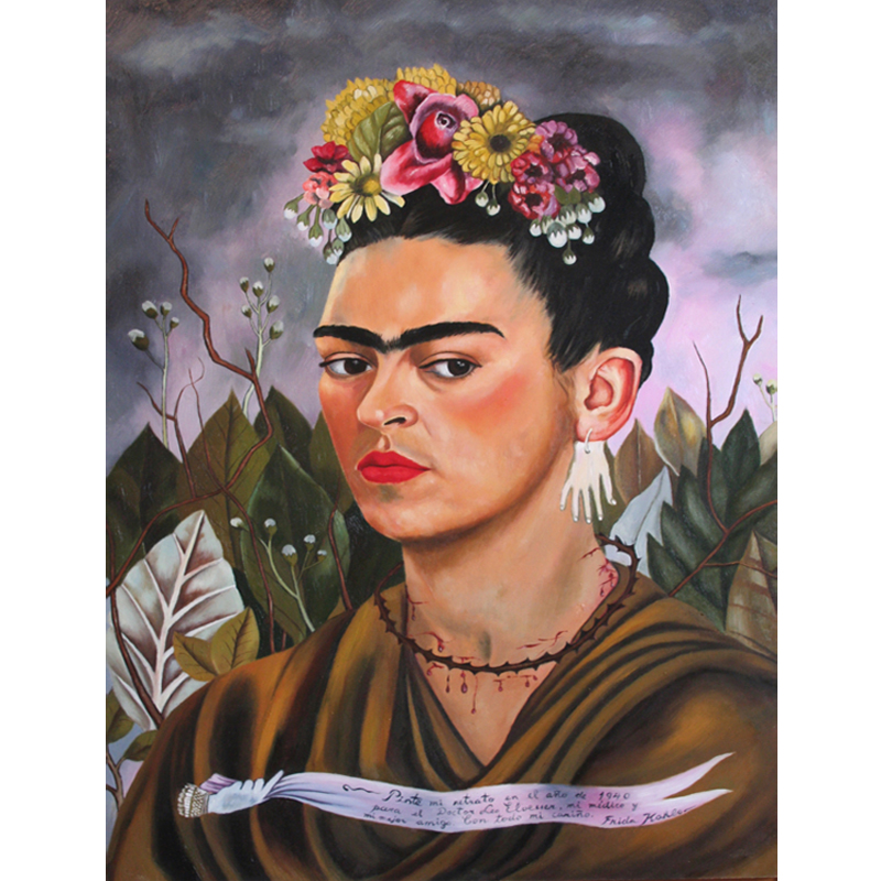 FridaKahlo弗里达卡罗《穿天鹅绒的自画像》墨西哥拉风风格装饰画