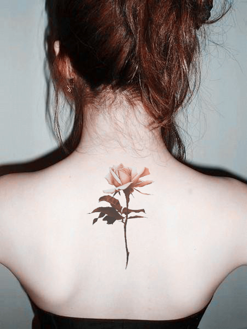 欣苏橙 手绘纹身贴玫瑰花防水女后背花朵持久半臂仿真文身贴 贴纸
