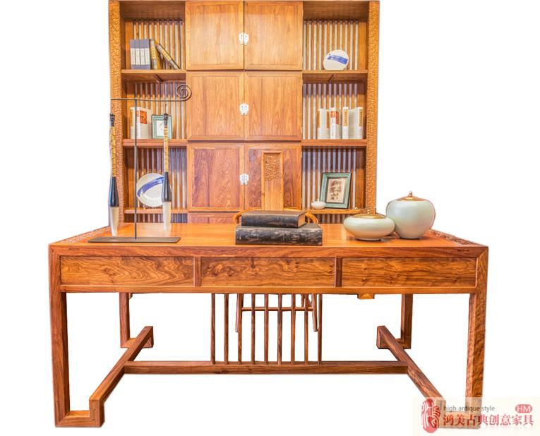 新中式刺猬紫檀写字台电脑台京瓷简约现代红木办公桌中山允品家具