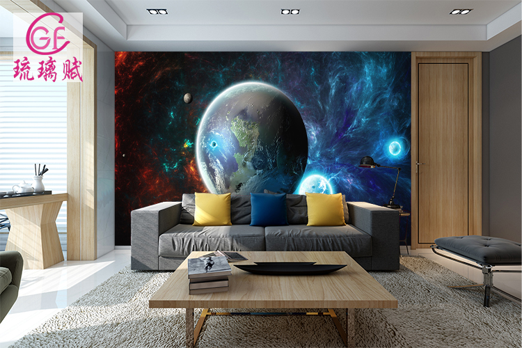 琉璃赋星空星球天空壁画墙纸梦幻背景墙简约现代壁纸超大型3D科幻