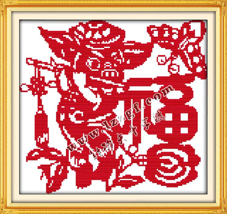 简单易绣现代中式生肖猪带福字民族风印花十字绣客厅办公室新年画