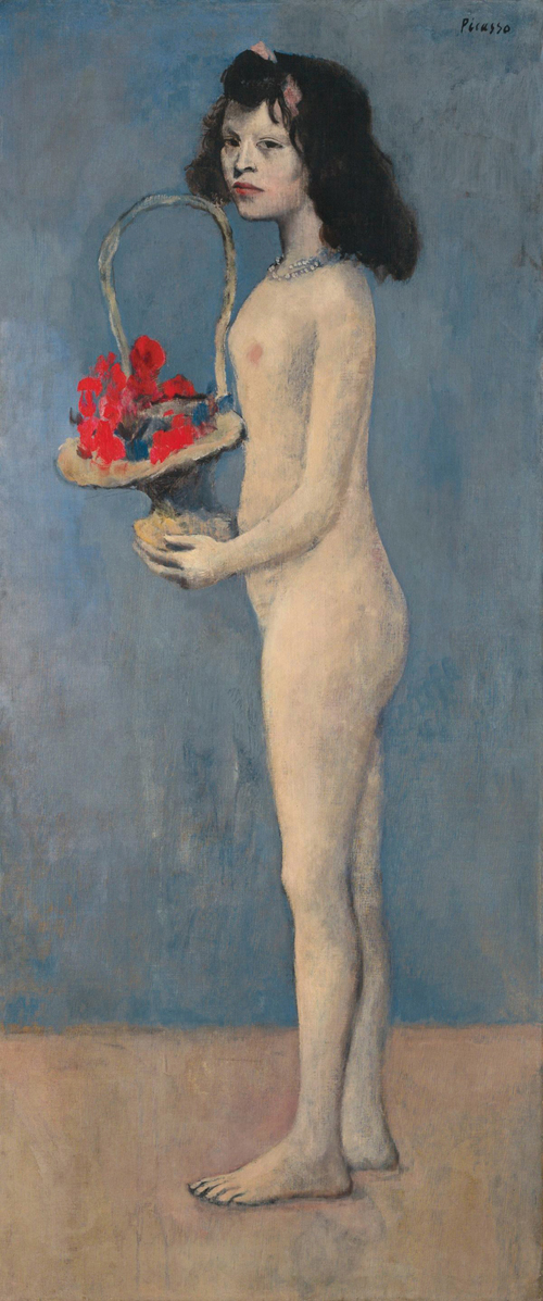 毕加索油画拿花篮的女孩复制品手工临摹世界名画Picasso无框人物