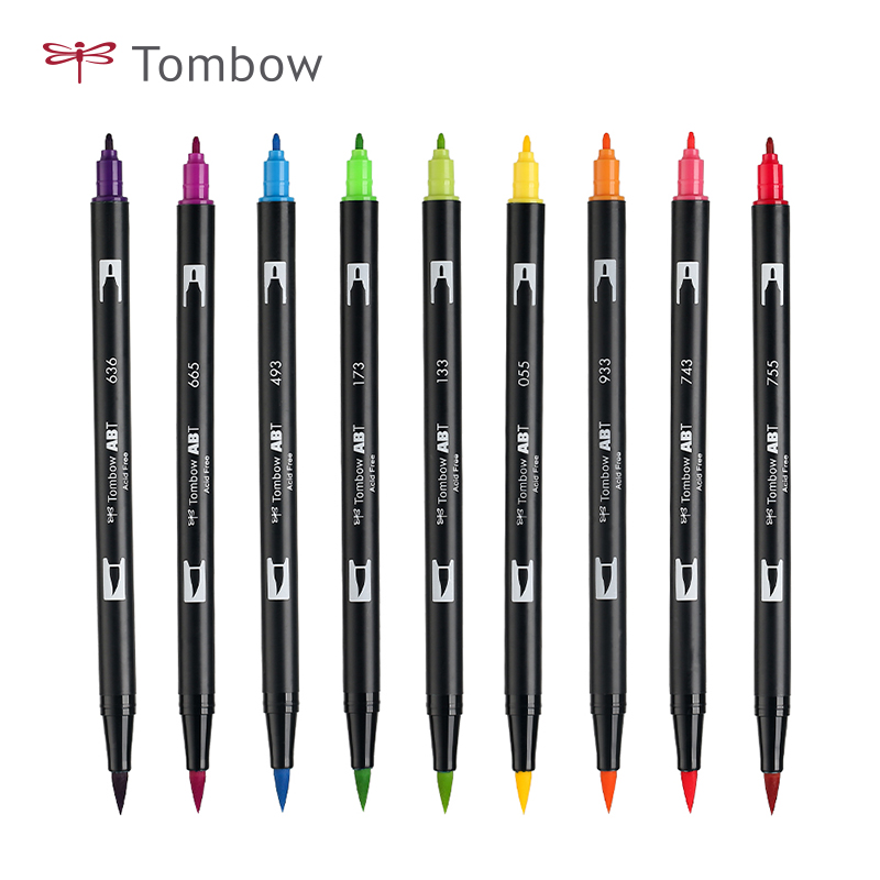 不是闷推荐 日本蜻蜓TOMBOW双头设计用笔水彩笔花体英文字BRUSH软毛笔96色ABT链接2 包邮