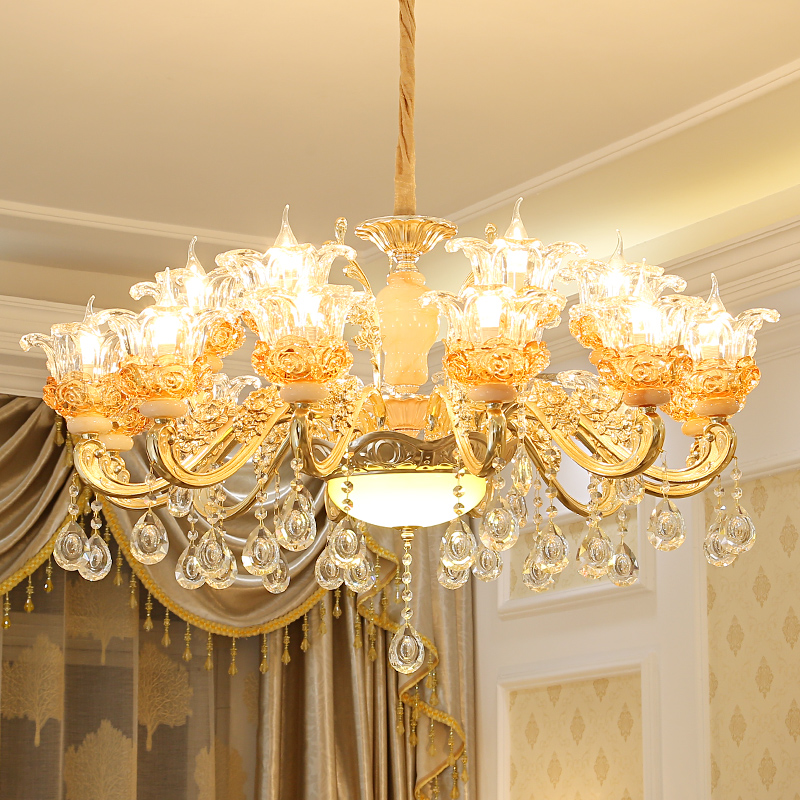 欧式客厅吊灯锌合金水晶灯餐厅卧室创意美式简约玻璃简欧酒店灯具