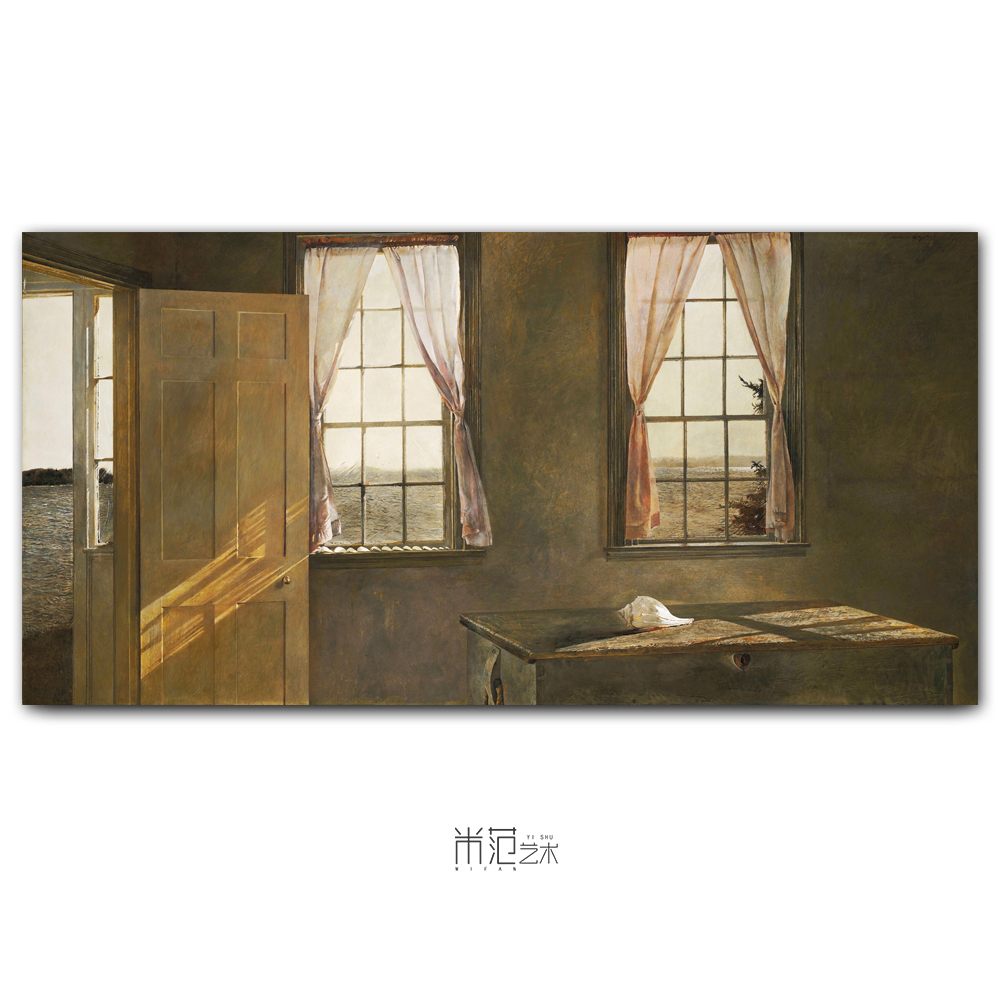 安德鲁怀斯画美式复古高级灰风景油画卧室书房小众装饰画