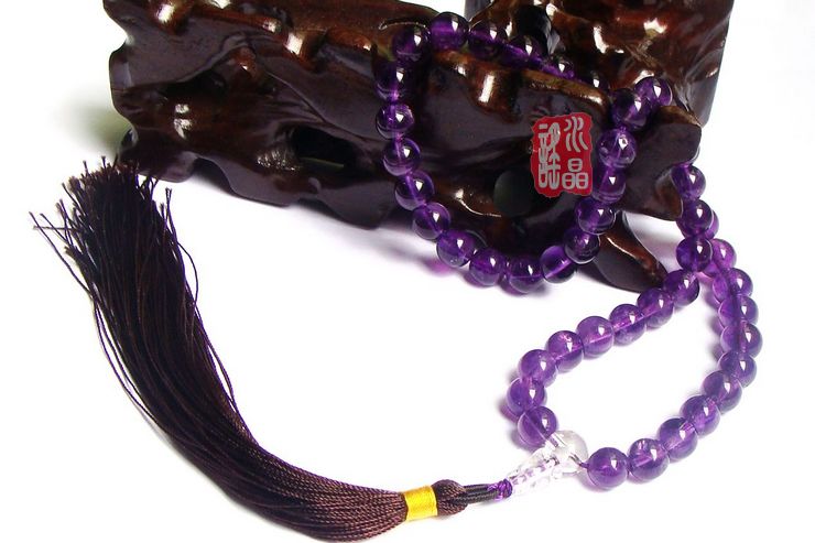天然紫水晶念珠手链54颗手持串佛珠 青蛇传蜘蛛精同款