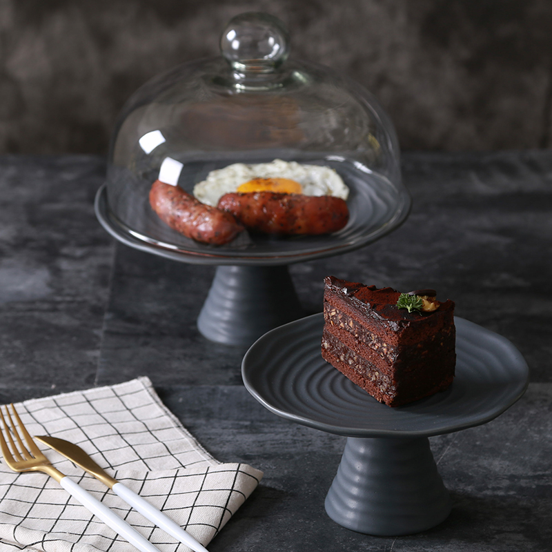 欧式陶瓷高脚烘焙蛋糕托创意现代水果慕斯蛋糕盘冷餐摆台带玻璃罩