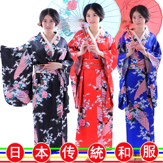 古装日本女装cos和服仿真丝印花开衫民族传统长款浴衣女仆服装