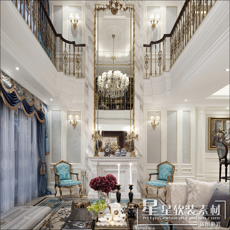 182套法式风格别墅样板房室内设计案例作品平层豪宅装修效果图片