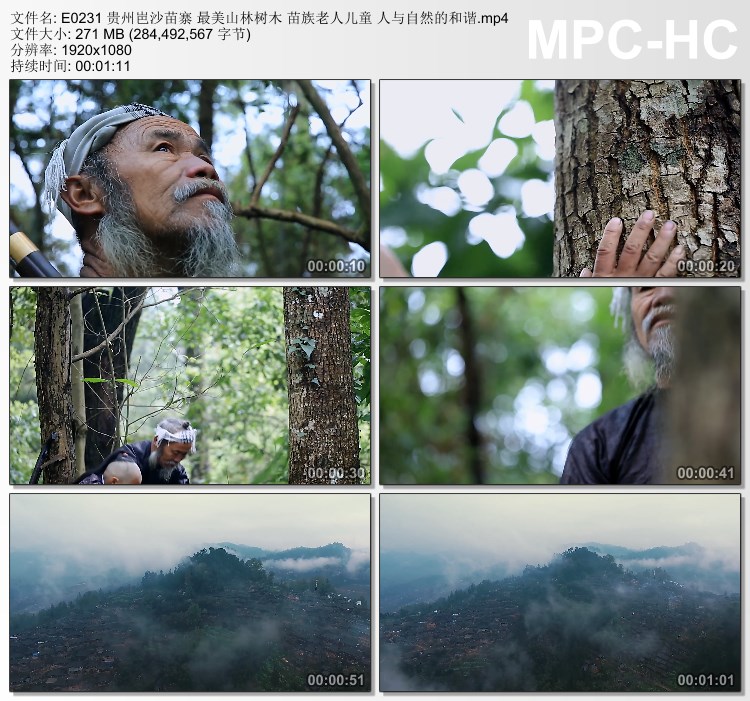 贵州岜沙苗寨山林树木苗族老人儿童人与自然的和谐 实拍视频素材