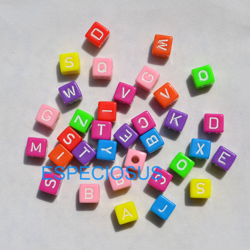 儿童早教益智玩具DIY手链亚克力字母珠子10MM方形串珠材料50个