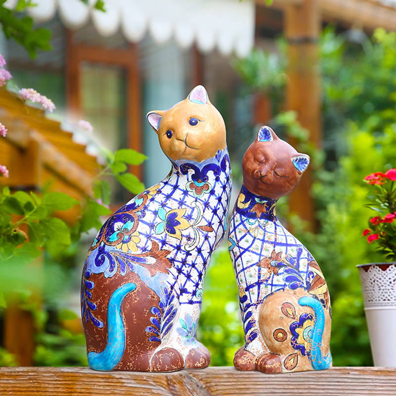 陶瓷动物猫咪阳台屋里 展示柜摆件创意装饰 新房子小物件工艺品