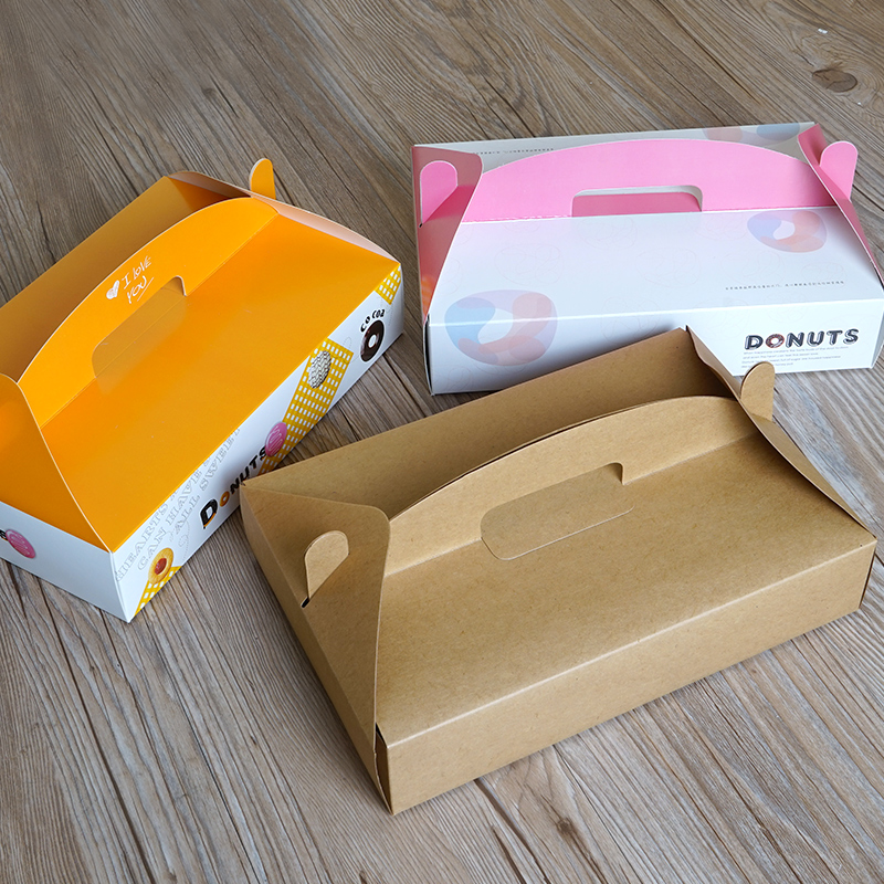 4粒6粒甜甜圈手提面包盒 炸鸡盒 披萨盒 定做包装盒 免费设计logo