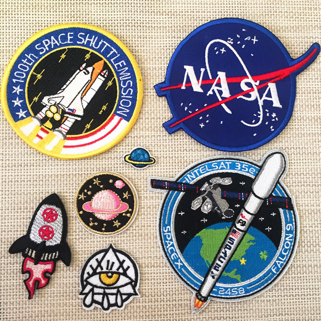 宇航宇宙飞船太空航行刺绣衣服装饰贴布贴花NASA火箭星球眼睛徽章