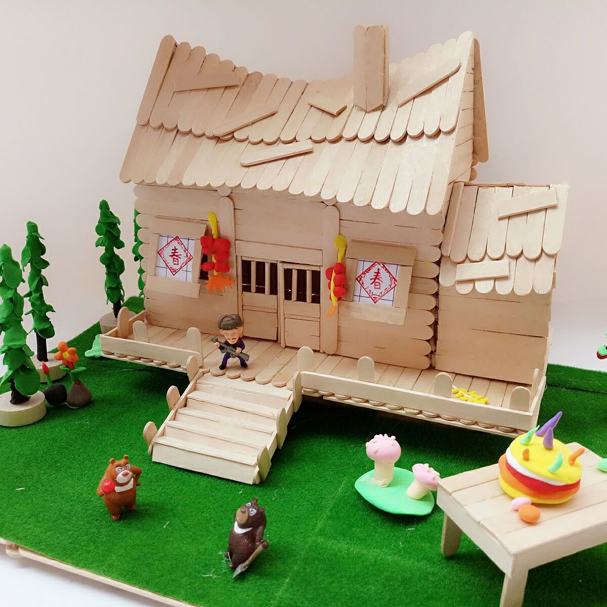 冰棒棍手工制作diy房子材料儿童建筑模型雪糕棒光头强木屋套装手