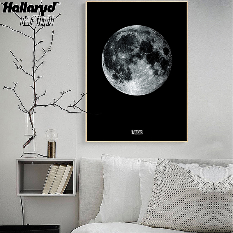 原创NASA九大行星装饰画月球圆形ins风格地球月亮黑白墙挂画水星