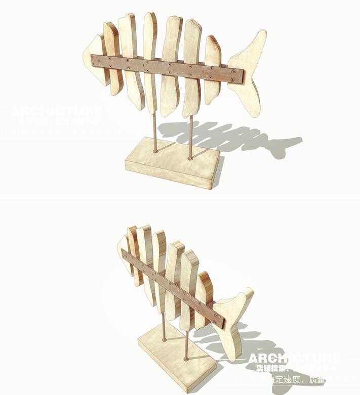 现代公园广场环境装置度假村鱼骨头展示木雕塑小品设计su模型