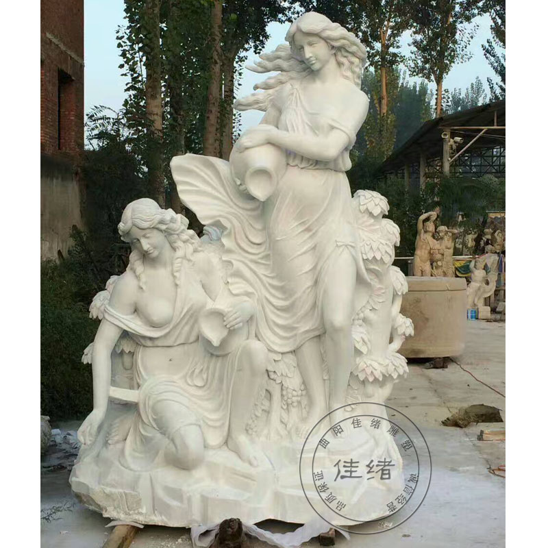 欧式女神天使石雕流水喷泉汉白玉西方人物流水池摆件大理石水钵
