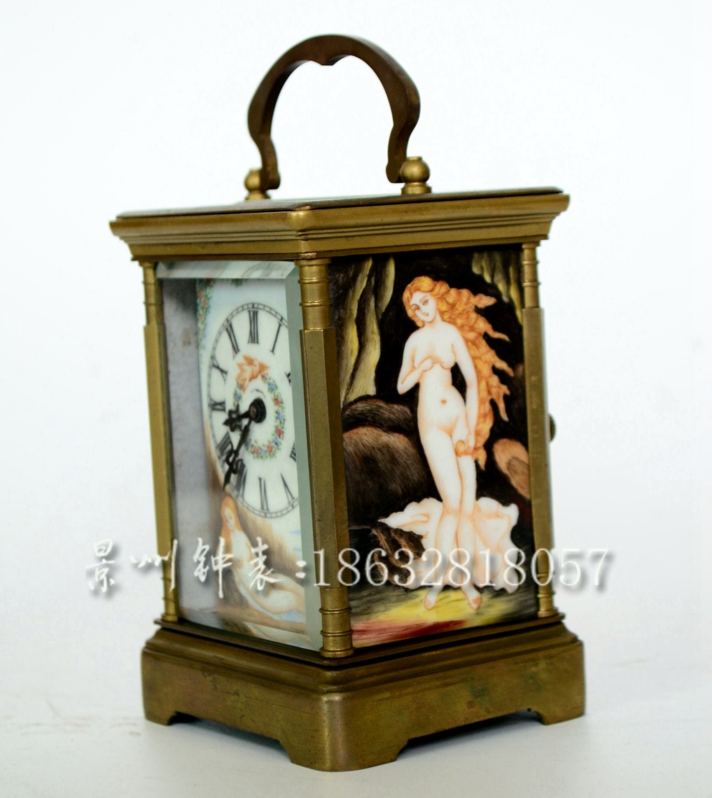 古钟 机械纯铜 西洋画皮套钟 游丝摆轮老式发条 小座钟书房钟