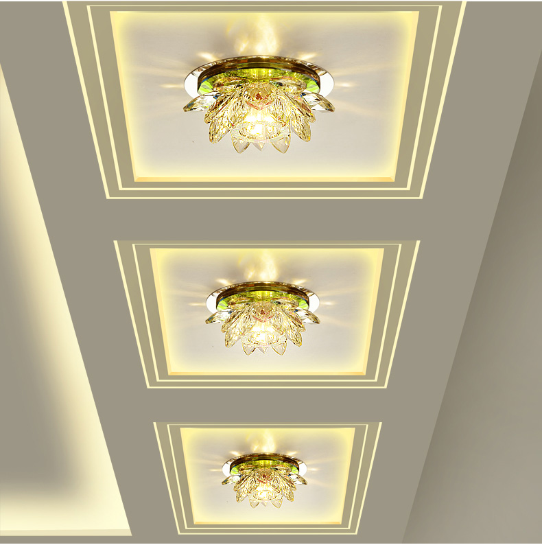 创意彩 道水晶约射灯简现代走玄关客厅灯过七莲花玻璃廊筒灯