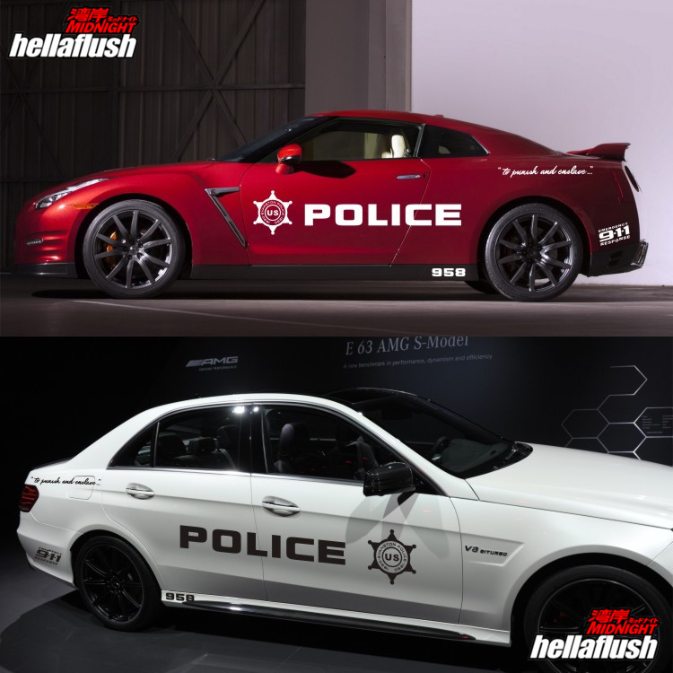 hellaflush美国警车装饰贴纸 汽车个性改装拉花 911全车反光车贴