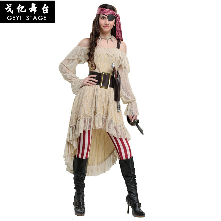 万圣节年会派对聚会舞台表演服成人女款独眼海盗甜心海盗船长服装