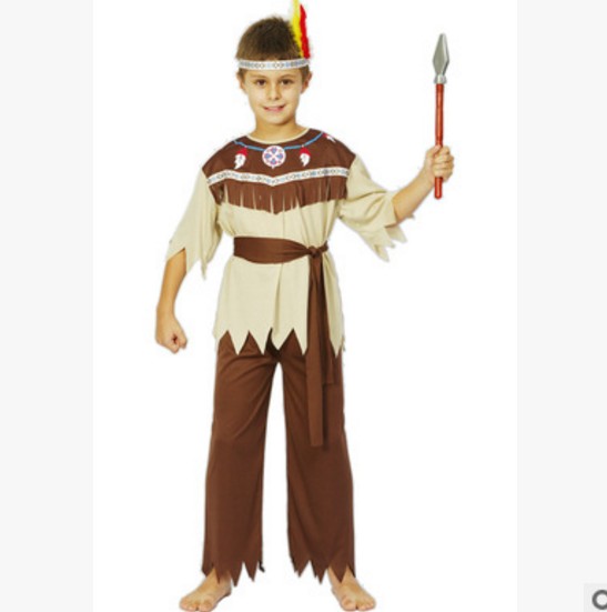 新款儿童土著演出服疯狂原始人衣服非洲舞蹈豹纹装猎人印第安表演