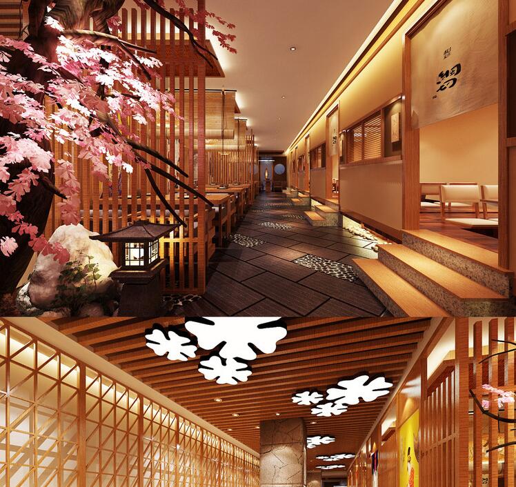 日式餐饮空间室内装修设计CAD施工图+3D效果图+平立面图参考资料