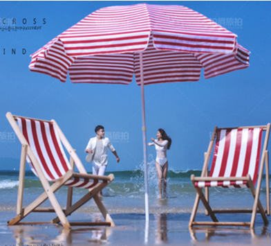 红白蓝白条纹沙滩伞沙滩椅海滩旅拍婚纱拍照海边外景摄影道具套装
