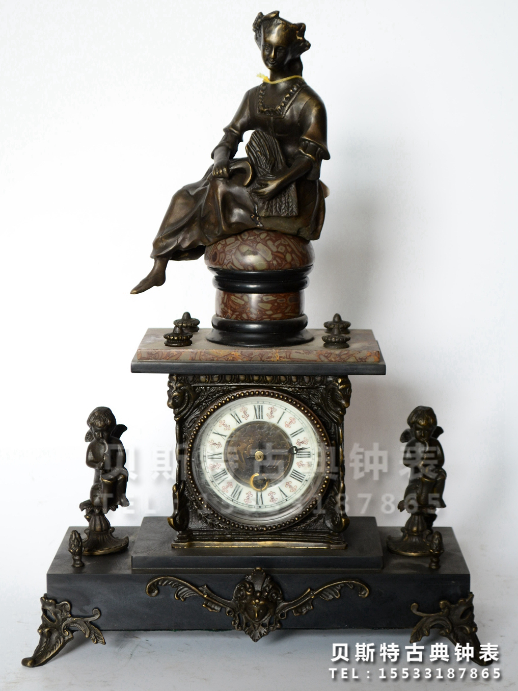 老式上弦理石铜铸座钟|机械静音钟表|仿古西洋家居装饰客厅挂钟