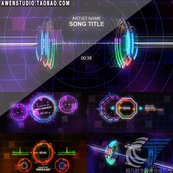 可视化科技音乐节奏均衡器波形音谱动画开场视觉片头视频AE模板