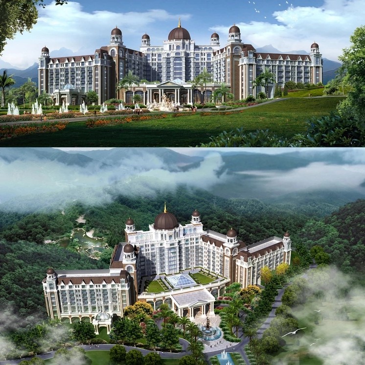 欧式法式新古典五星级酒店别墅建筑外观外立面CAD施工图3D效果图