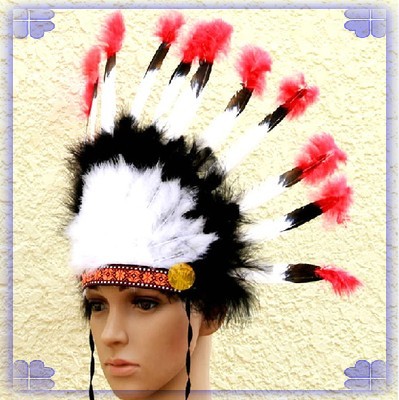 特价彩色印第安酋长帽子万圣节印第安羽毛面具 印地安人羽毛头饰