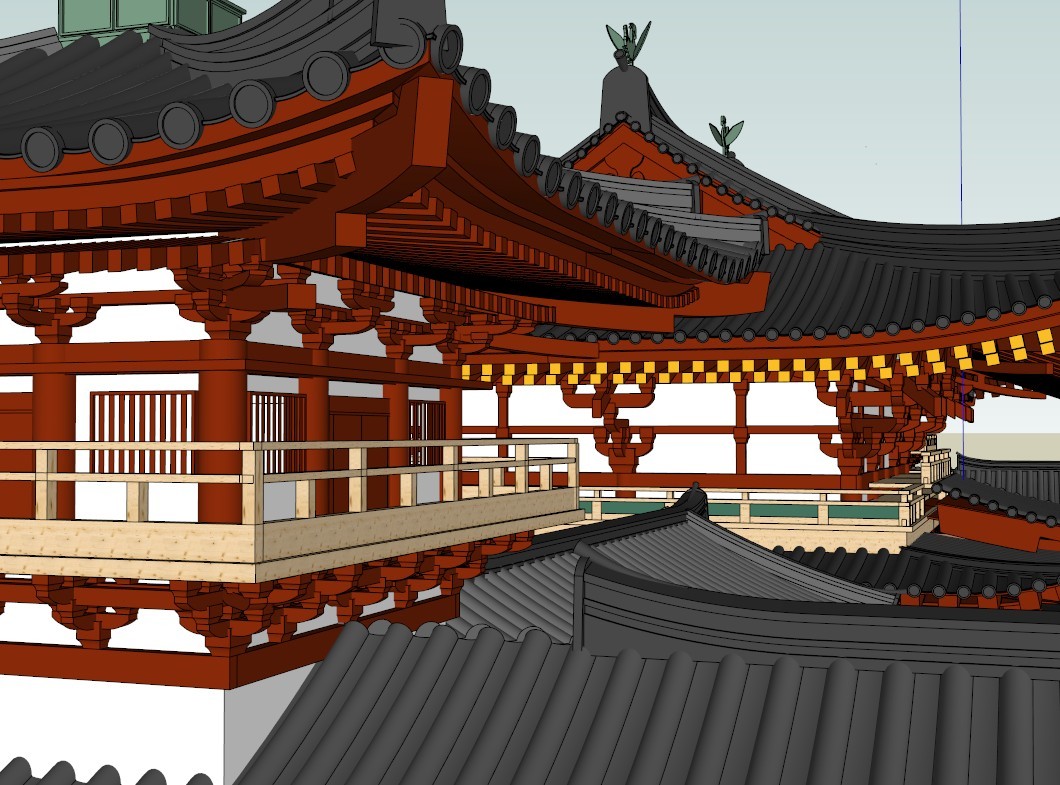 仿古建筑门楼长廊寺庙寺院佛堂屋顶斗拱详细木结构草图大师SU模型