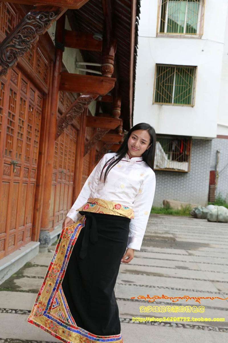 西藏藏族藏装民族风女式裙子品质黑色金边半身裹裙藏服包邮 半裙