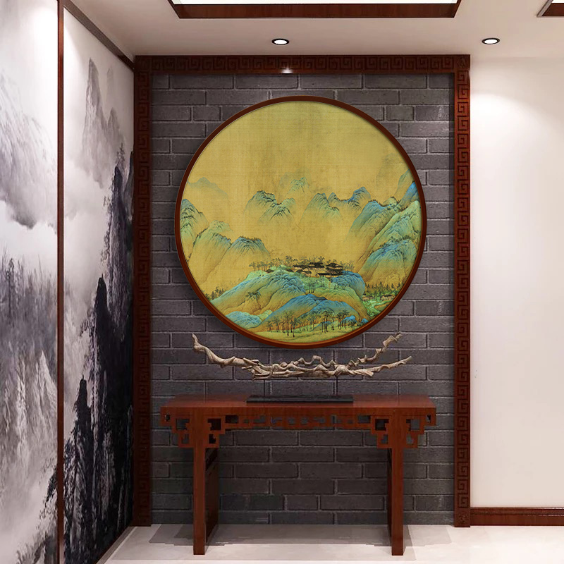 千里江山图壁画新中式装饰画圆形办公室客厅背景墙挂画玄关禅意画