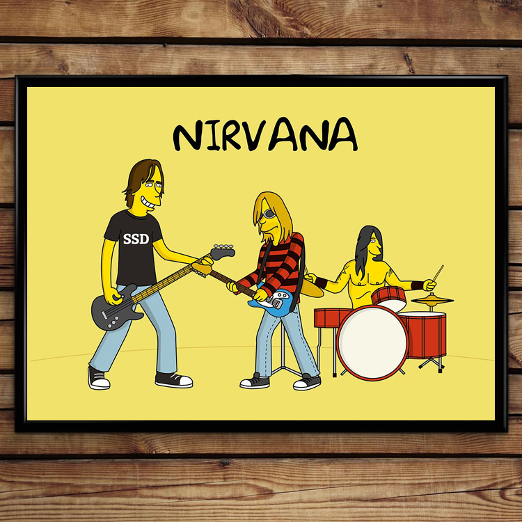 摇滚乐队海报装饰画挂画有框画墙壁音乐涅槃枪花NIRVANA卡通