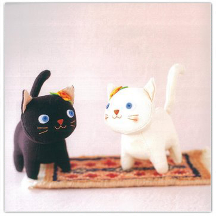 手工diy布偶娃娃 黑白猫咪图纸 棉布 布料 碎布头 拼布制作