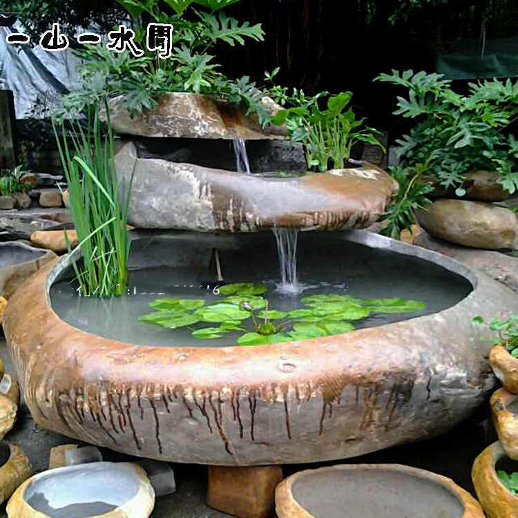 大型石雕鱼缸 别墅门口摆放大型喷泉水景 庭院自然石装饰流水景观