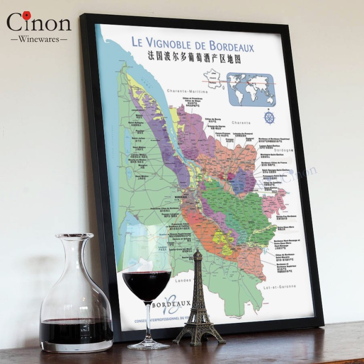 法国葡萄酒产区全套红酒产区地图波尔多勃艮第罗讷河谷酒吧装饰画