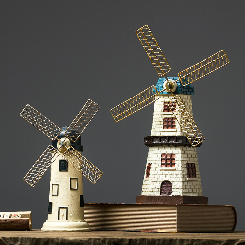 荷兰创意风车模型复古书架小摆件客厅装饰品电视柜柜子书柜摆设