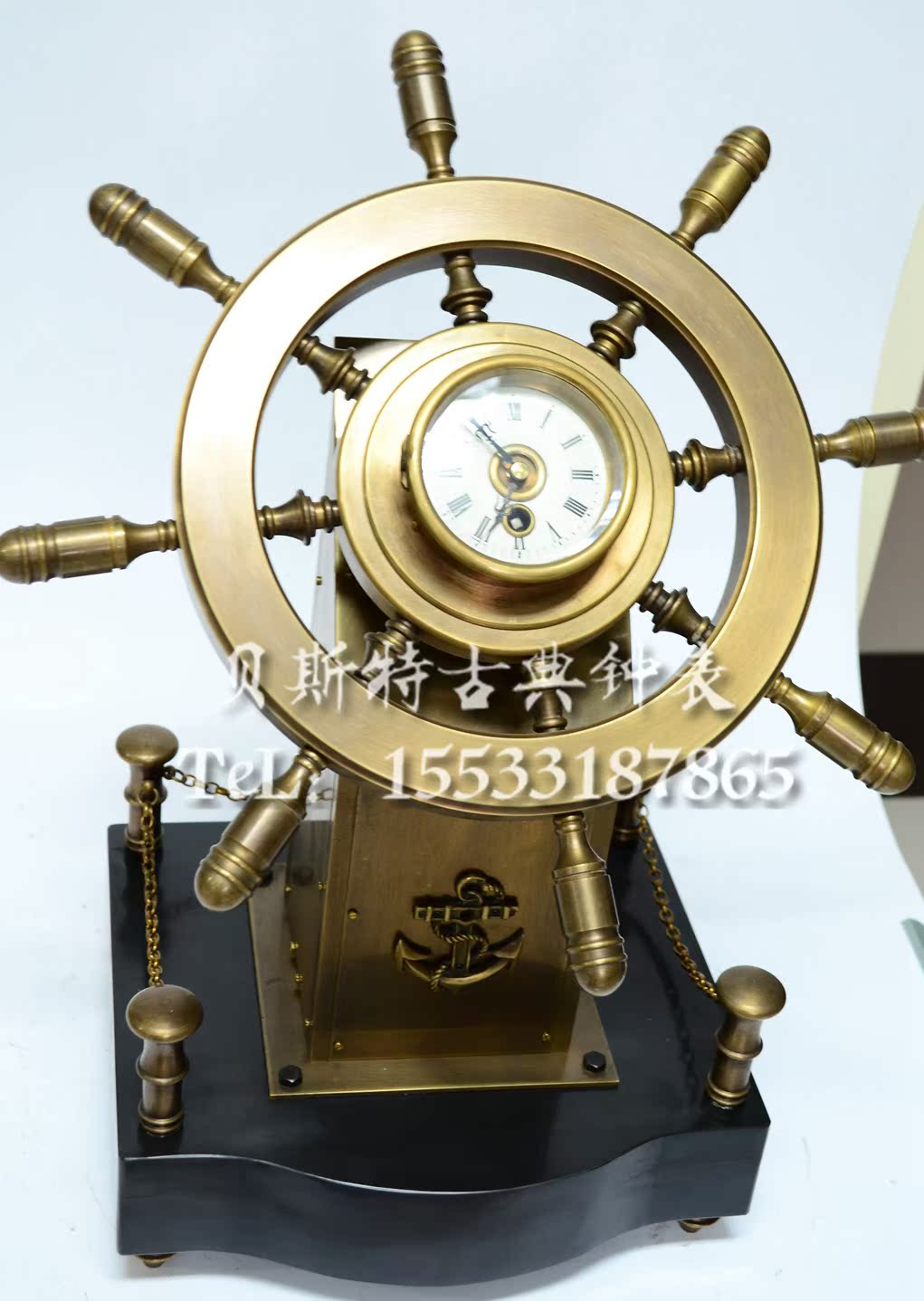 定制轮船舵钟|仿古全铜做旧钟|老式上弦座钟|家居办公室客厅装饰|